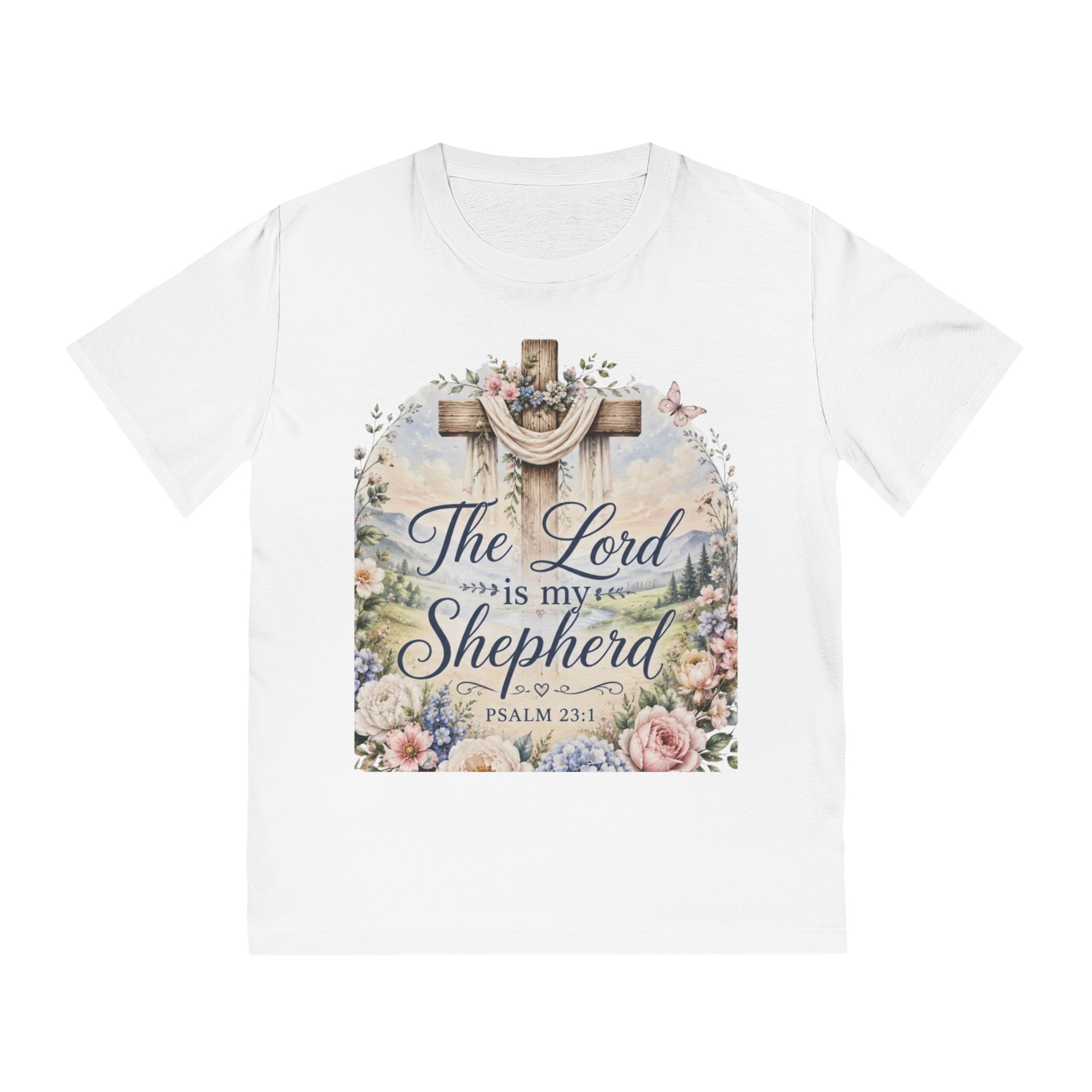 The Lord Is My Shepherd T-Shirt — Psalm 23:1 Cross Floral Christian Tee