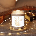Blessed Cross Soy Candle — 9oz Scented Jar with Doves & Floral Design