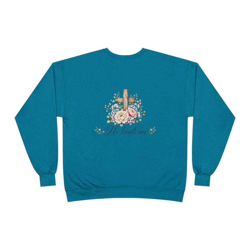 Christian Crewneck Sweatshirt — "The Lord is My Shepherd" Floral Cross Psalm 23:1