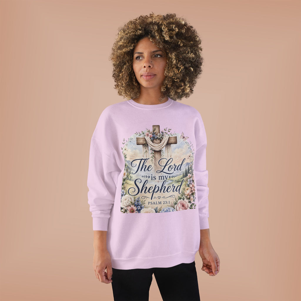 Christian Crewneck Sweatshirt — "The Lord is My Shepherd" Floral Cross Psalm 23:1