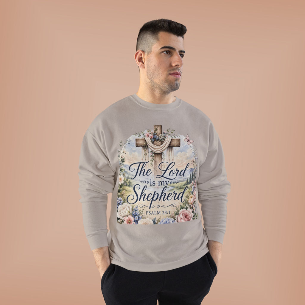 Christian Crewneck Sweatshirt — "The Lord is My Shepherd" Floral Cross Psalm 23:1