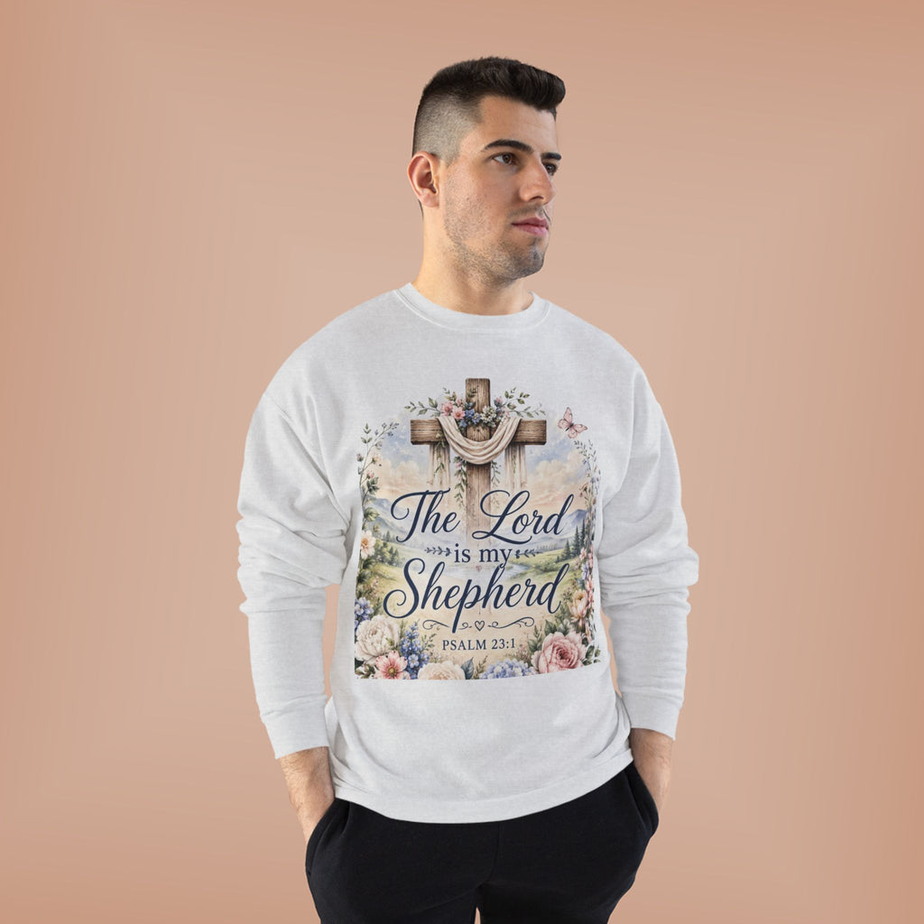 Christian Crewneck Sweatshirt — "The Lord is My Shepherd" Floral Cross Psalm 23:1