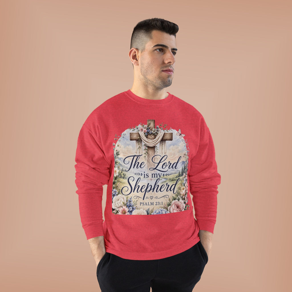 Christian Crewneck Sweatshirt — "The Lord is My Shepherd" Floral Cross Psalm 23:1