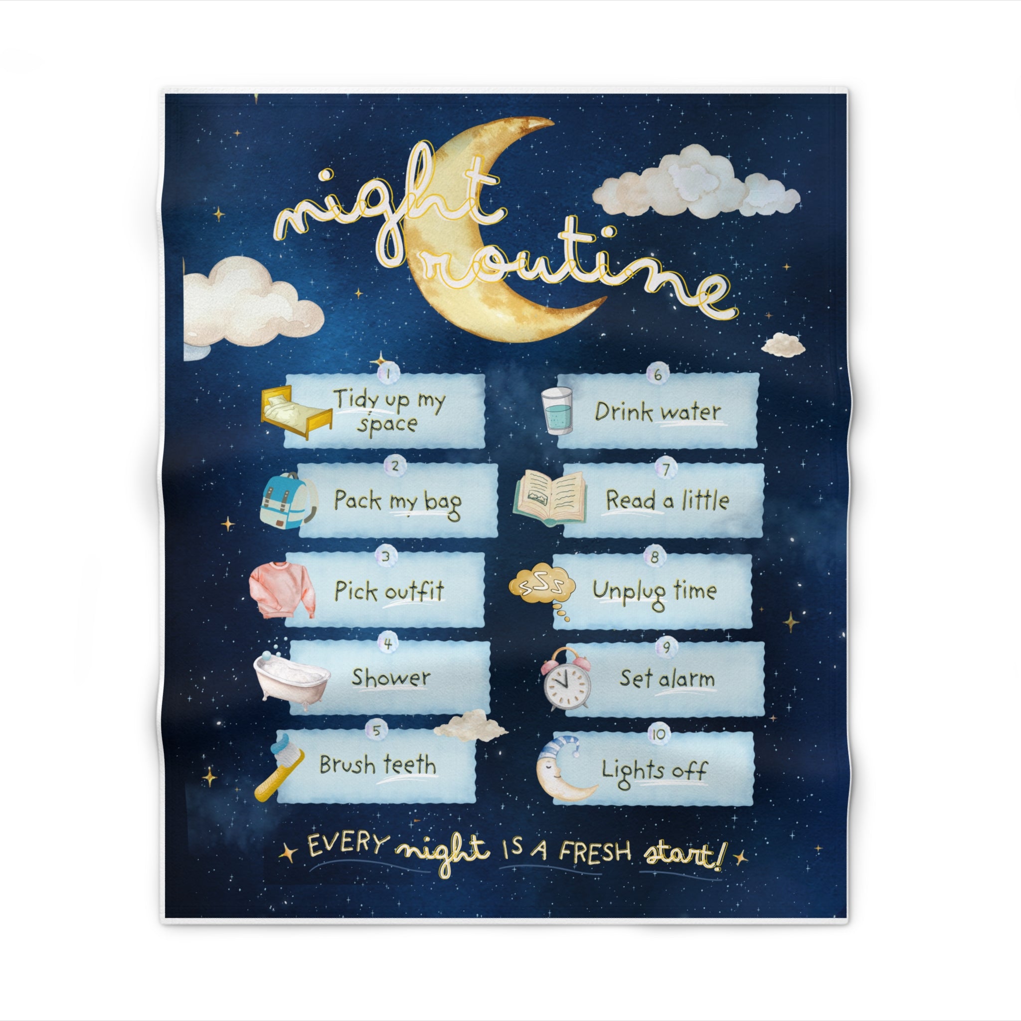 Night Routine Throw Blanket – Kids’ Bedtime Checklist Cozy Blanket