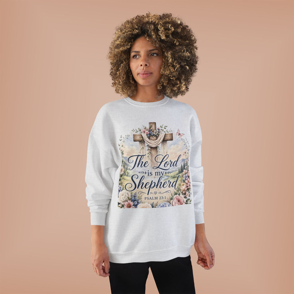 Christian Crewneck Sweatshirt — "The Lord is My Shepherd" Floral Cross Psalm 23:1