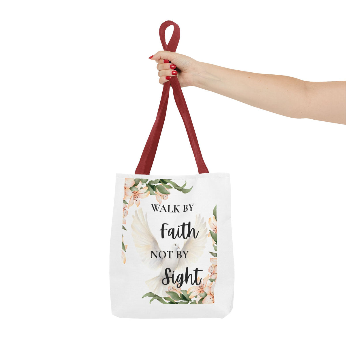 Faith Quote Floral Tote Bag — "Walk by Faith Not by Sight" Inspirational Tote