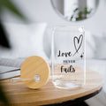 Love Never Fails Sipper Glass — 16oz Clear Tumbler with Bamboo Lid & Straw