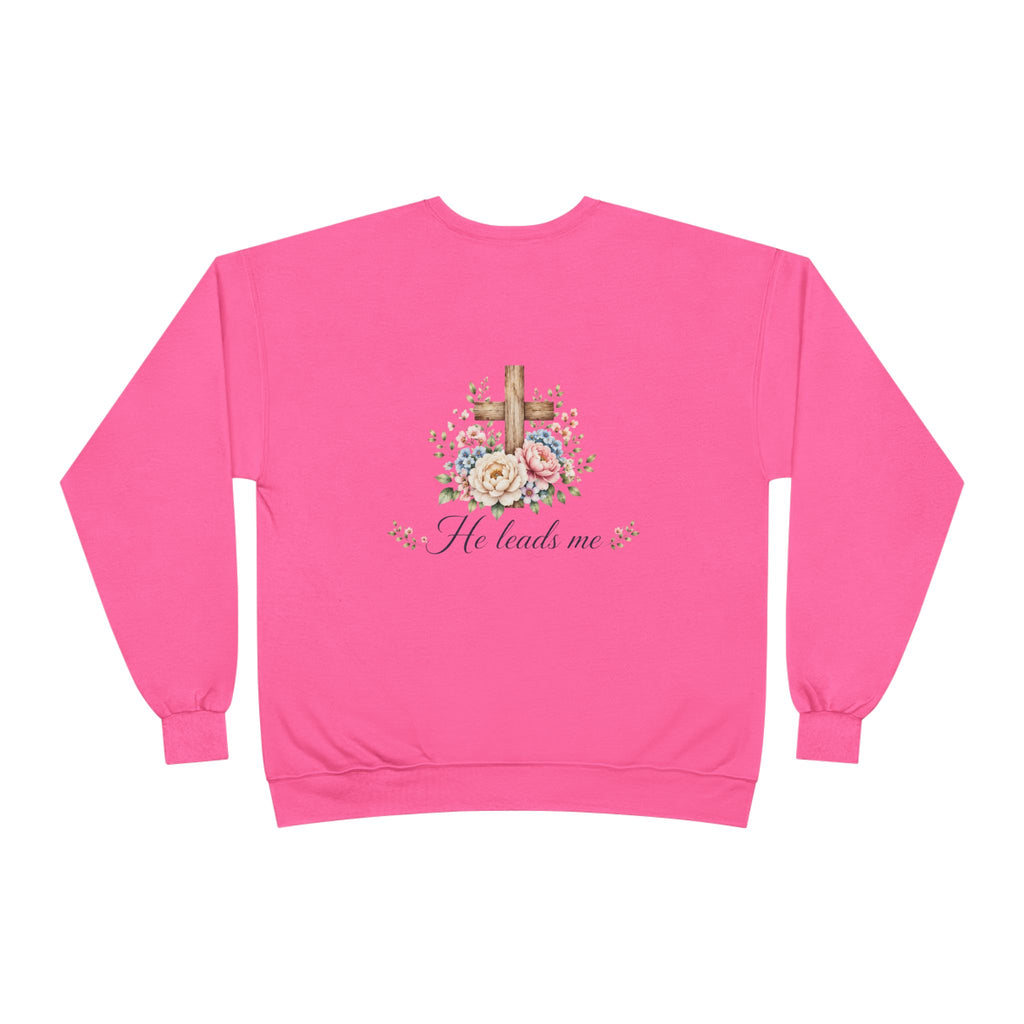 Christian Crewneck Sweatshirt — "The Lord is My Shepherd" Floral Cross Psalm 23:1