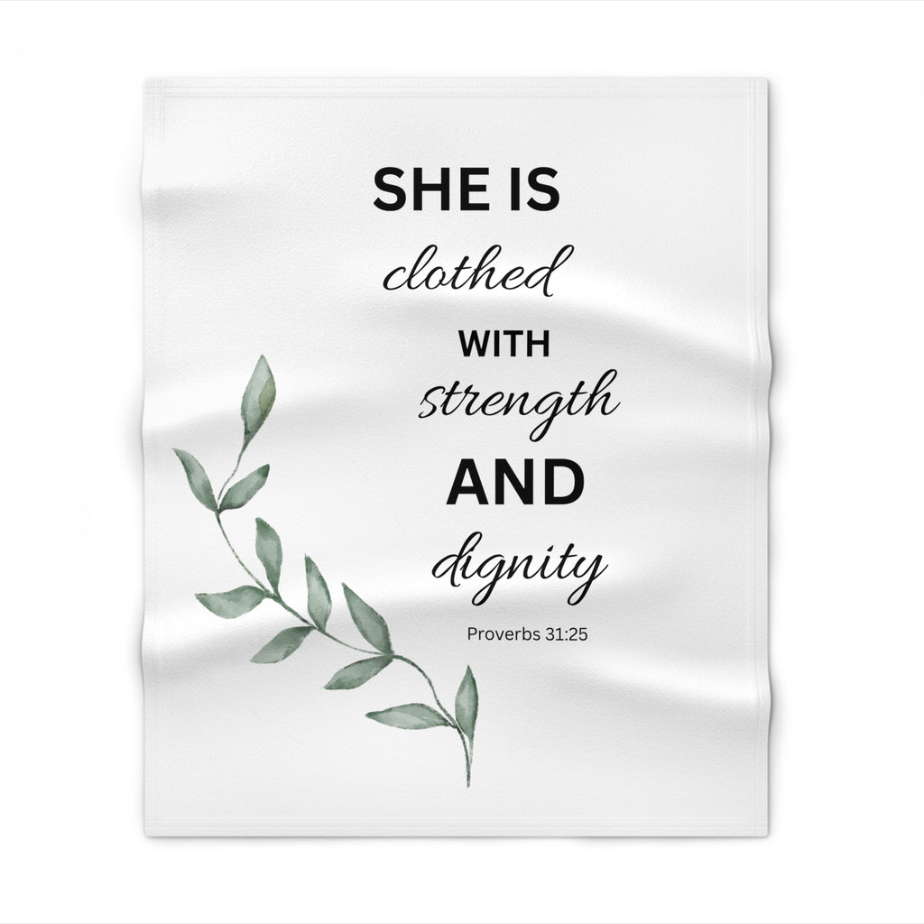She Is Clothed With Strength And Dignity Throw Blanket — Proverbs 31 Inspirational Christian Blanket