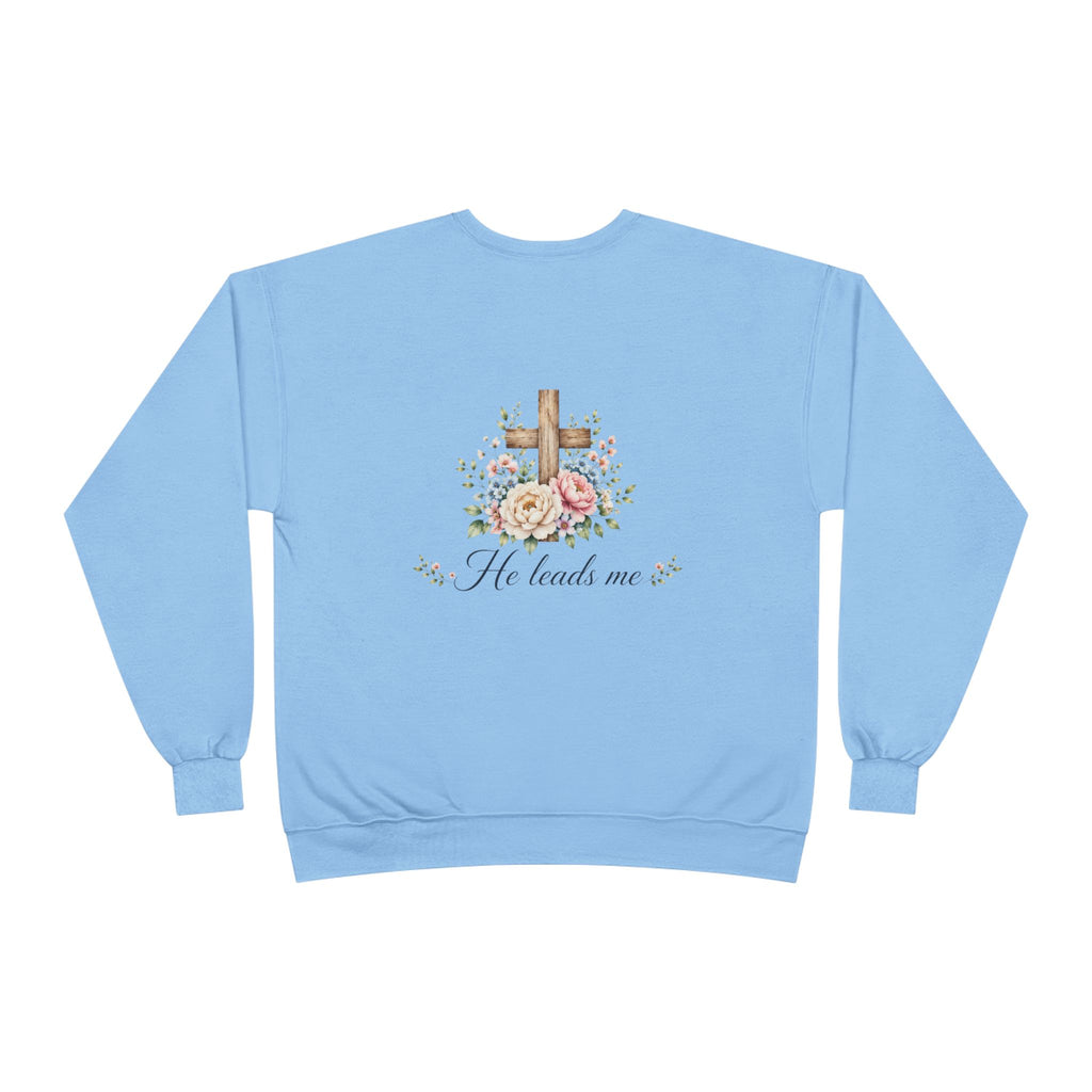 Christian Crewneck Sweatshirt — "The Lord is My Shepherd" Floral Cross Psalm 23:1
