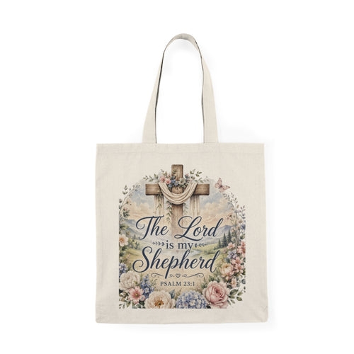 Canvas Tote Bag — “The Lord is My Shepherd” Floral Cross Scripture Tote