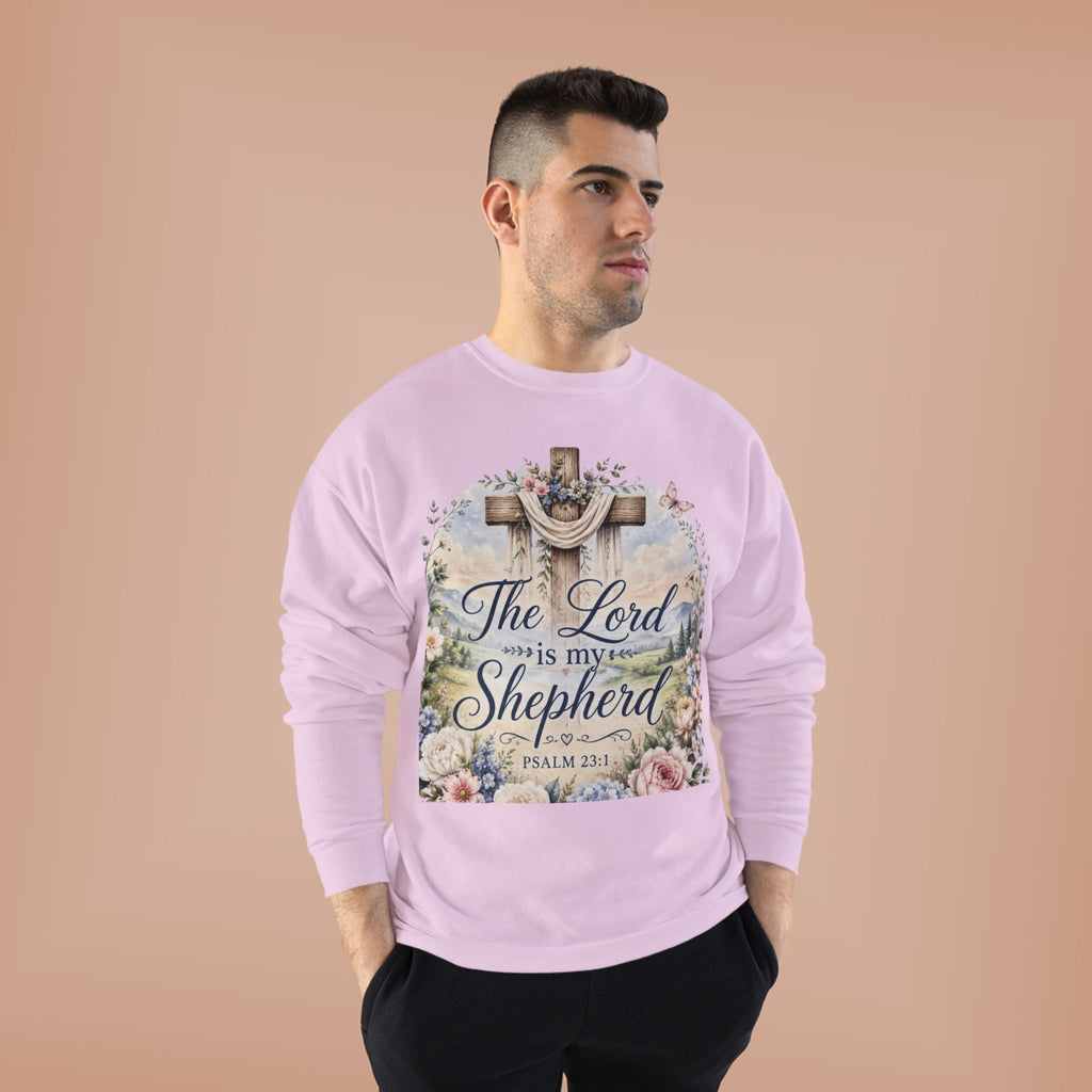 Christian Crewneck Sweatshirt — "The Lord is My Shepherd" Floral Cross Psalm 23:1