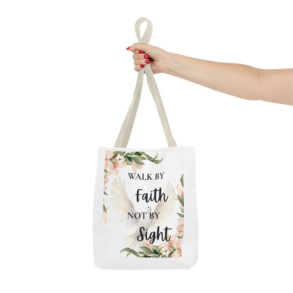 Faith Quote Floral Tote Bag — "Walk by Faith Not by Sight" Inspirational Tote