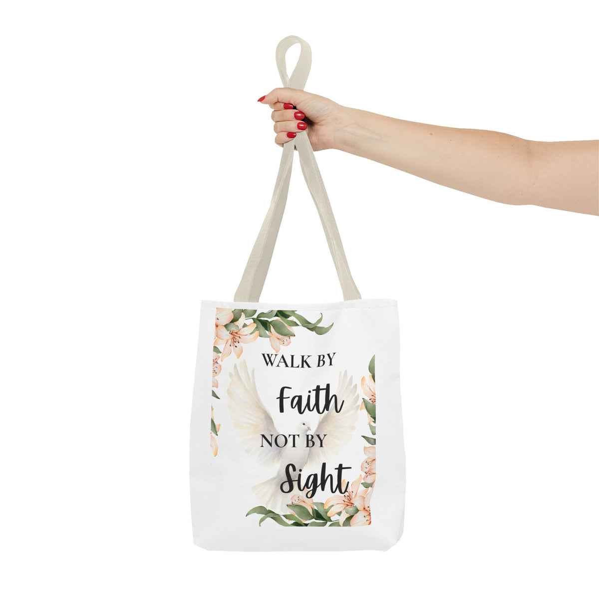 Faith Quote Floral Tote Bag — "Walk by Faith Not by Sight" Inspirational Tote