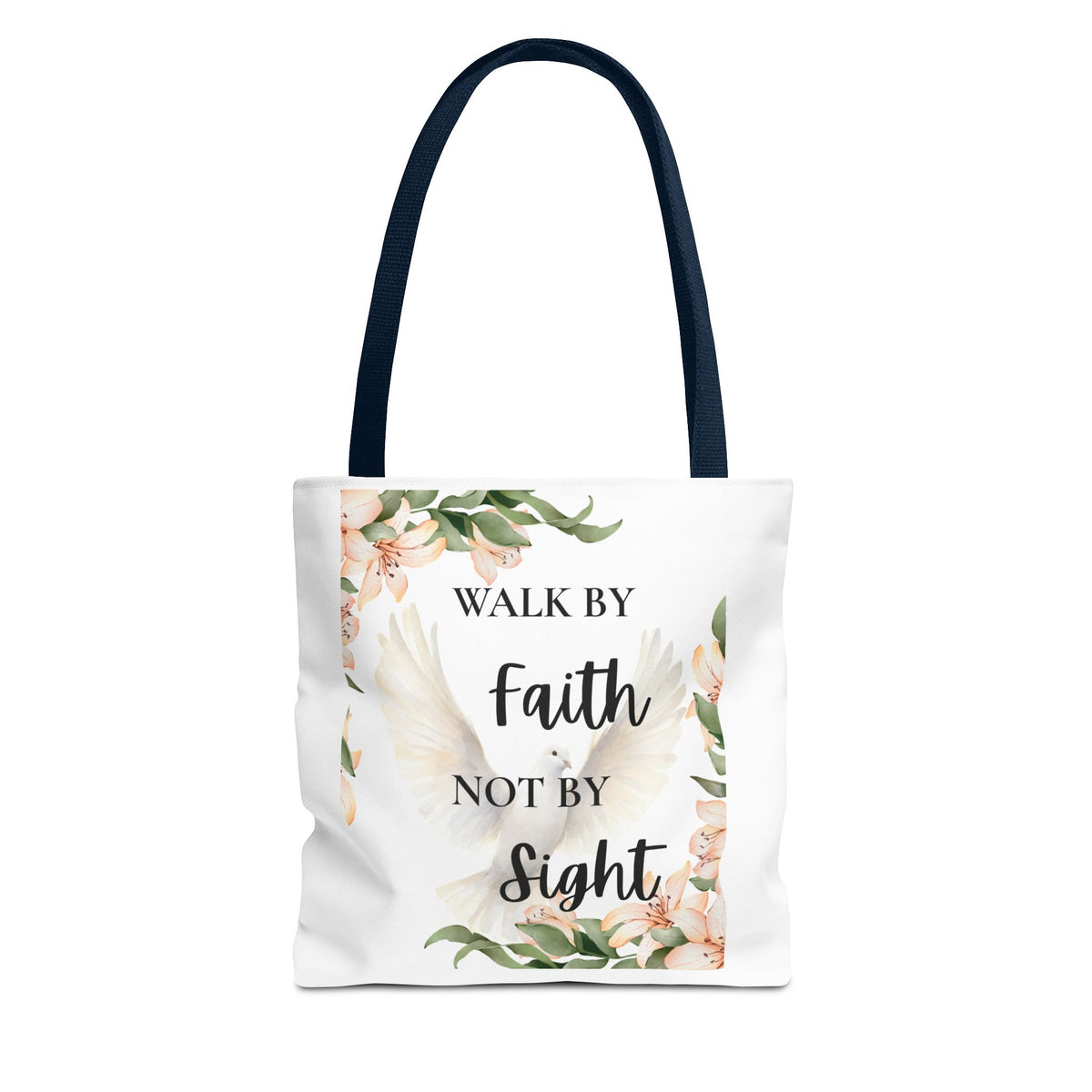 Faith Quote Floral Tote Bag — "Walk by Faith Not by Sight" Inspirational Tote