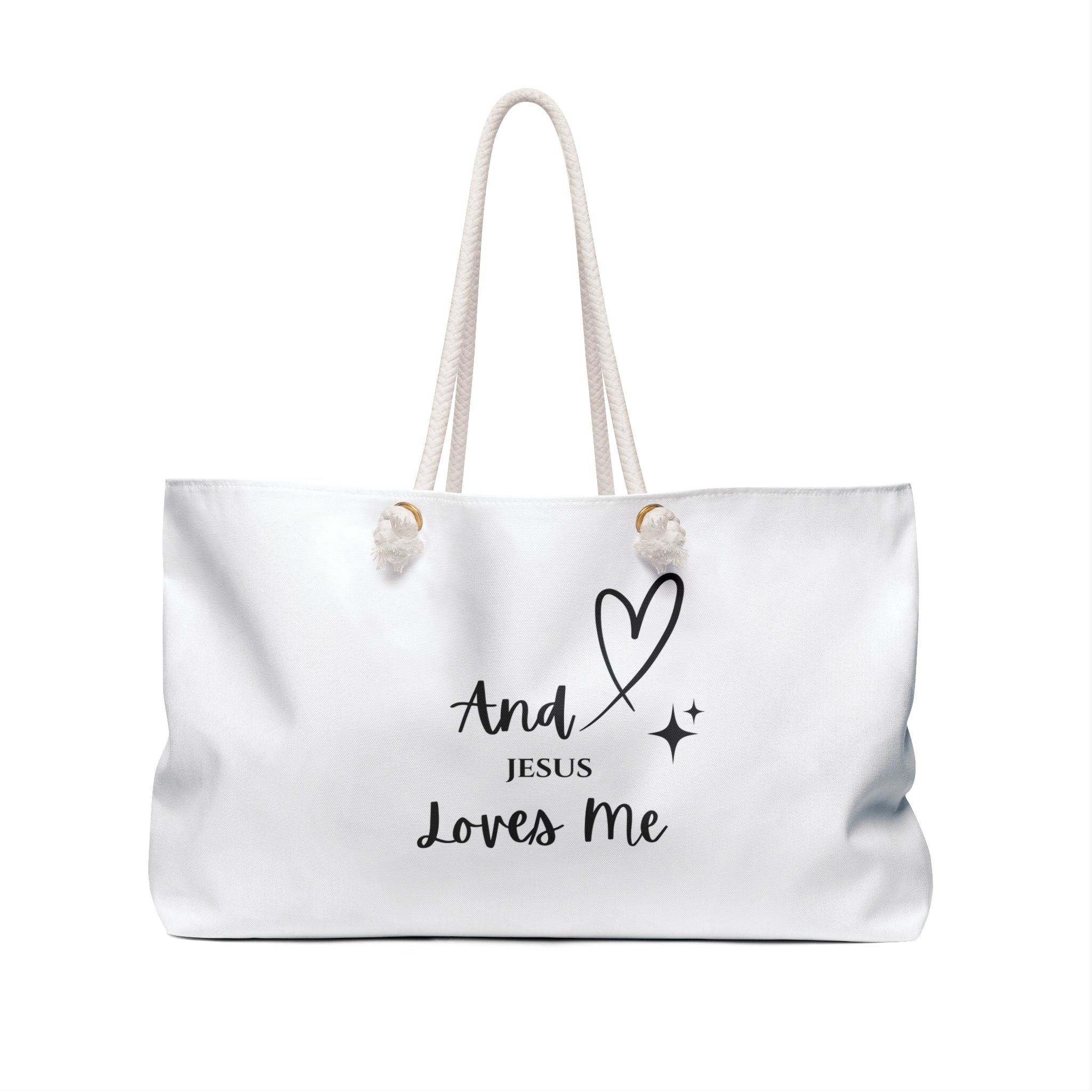 Faith Weekender Bag — "Love Never Fails" / "Jesus Loves Me" Christian Travel Tote