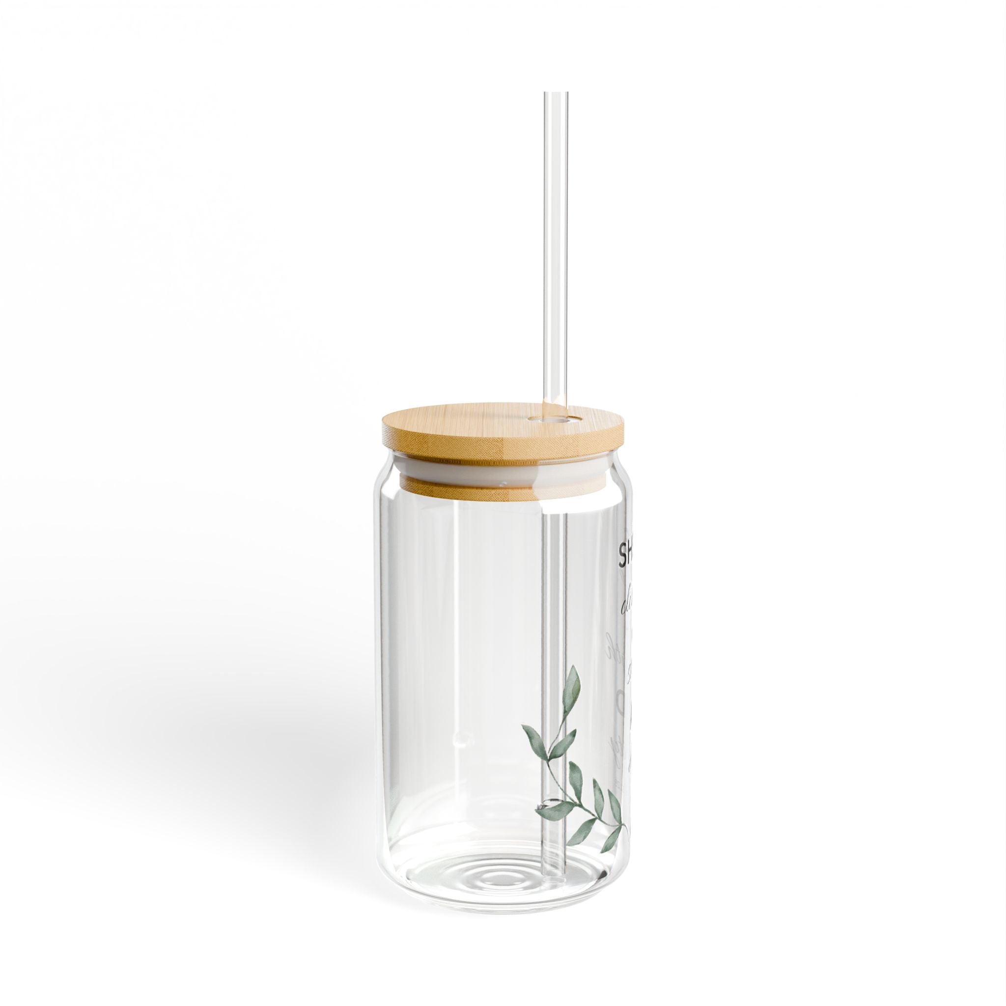 Inspirational Glass Tumbler with Straw – “She is Clothed with Strength and Dignity” (16oz)