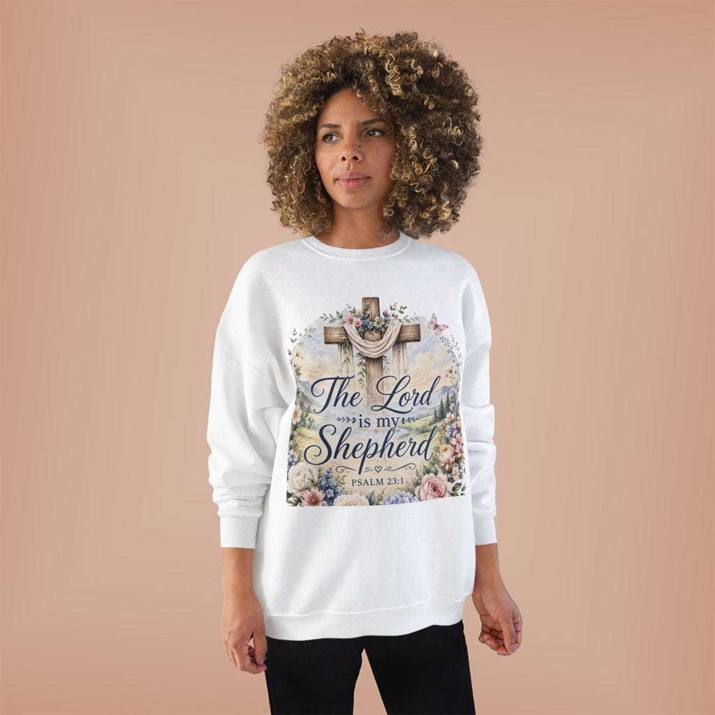 Christian Crewneck Sweatshirt — "The Lord is My Shepherd" Floral Cross Psalm 23:1