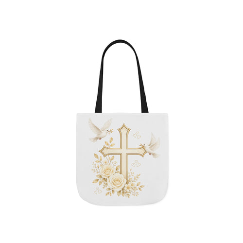 Faith Cross Floral Tote Bag – Dove & Roses Religious Canvas Tote