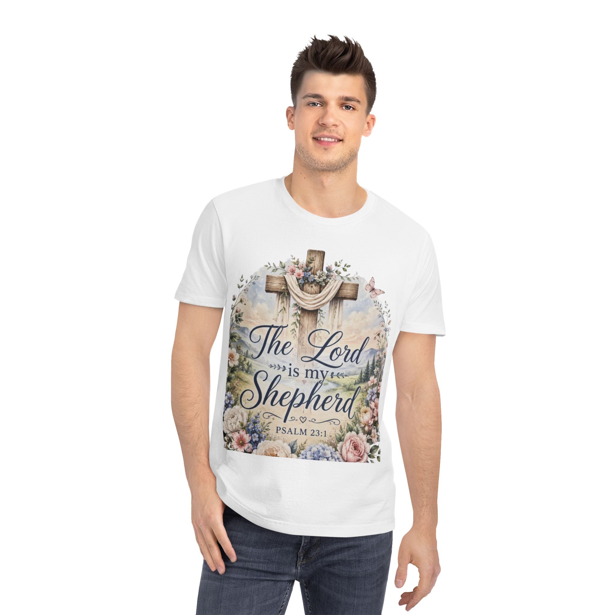 The Lord Is My Shepherd T-Shirt — Psalm 23:1 Cross Floral Christian Tee