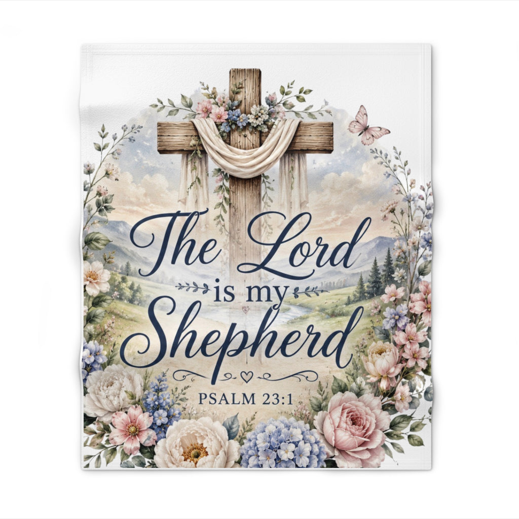 The Lord Is My Shepherd Throw Blanket — Psalm 23 Floral Cross Christian Blanket