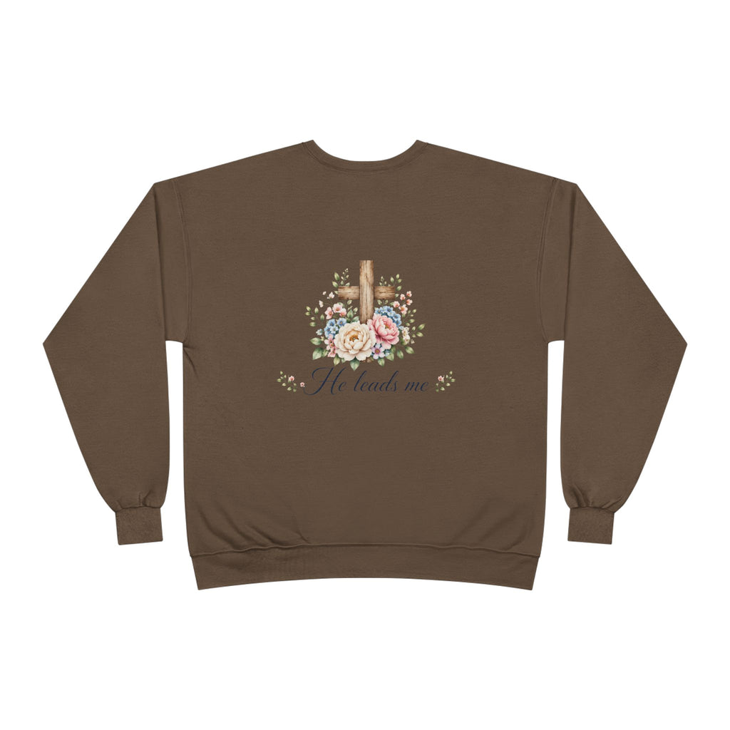 Christian Crewneck Sweatshirt — "The Lord is My Shepherd" Floral Cross Psalm 23:1