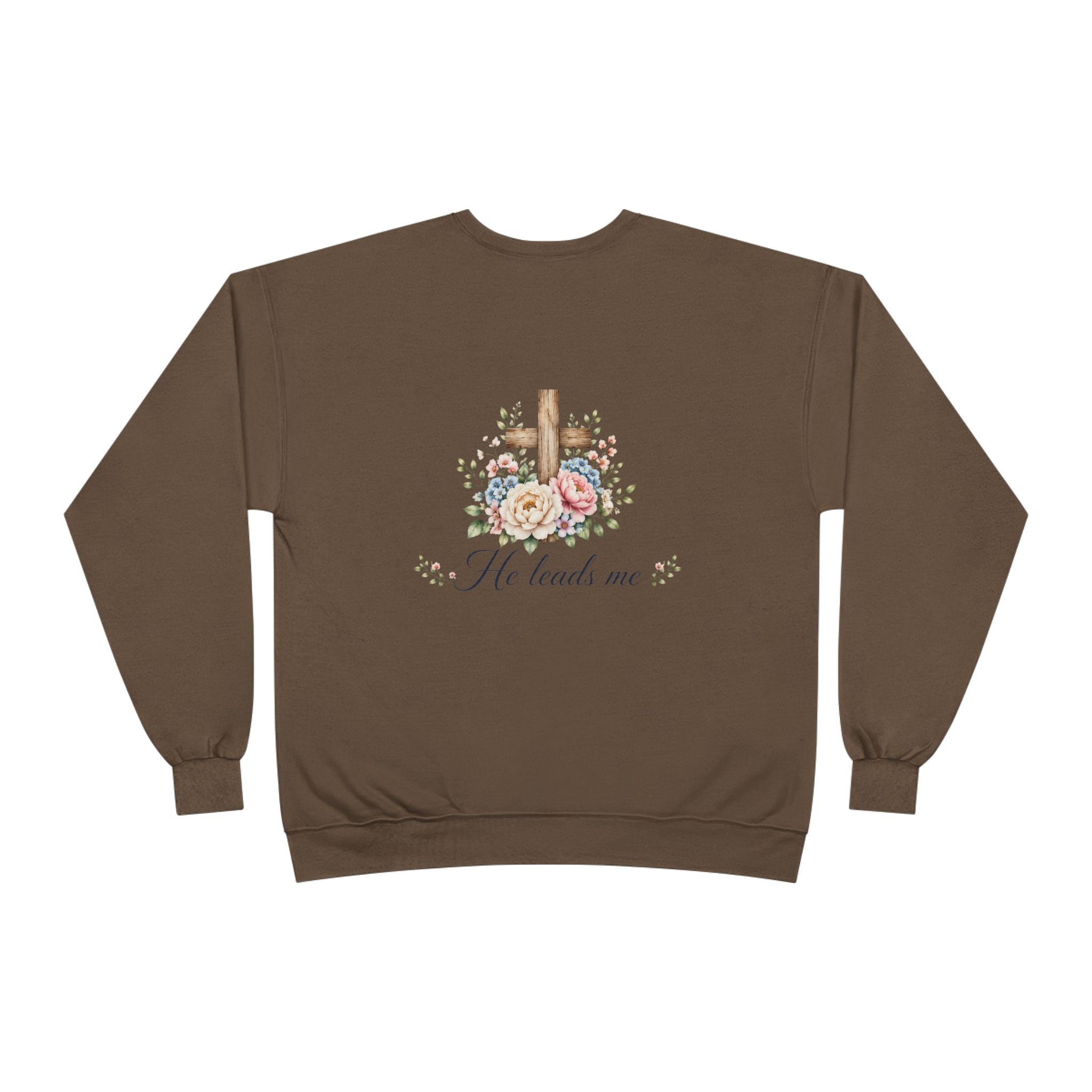 Christian Crewneck Sweatshirt — "The Lord is My Shepherd" Floral Cross Psalm 23:1