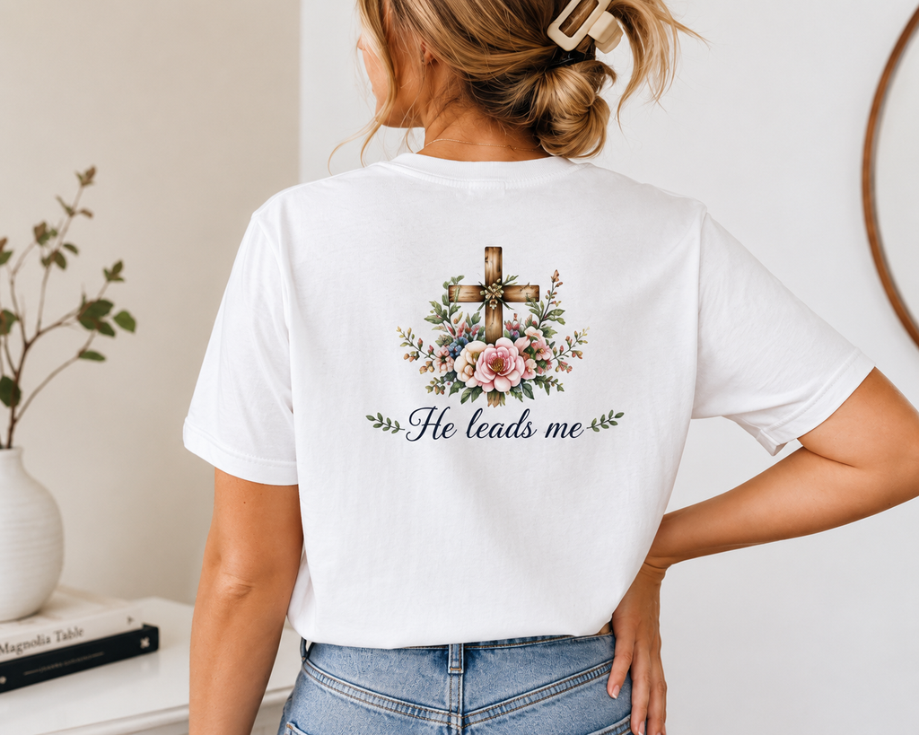 The Lord Is My Shepherd T-Shirt — Psalm 23:1 Cross Floral Christian Tee