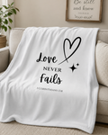 "Love Never Fails" Psalm 1 Corinthians 13:8 Inspirational Christian Cozy Throw