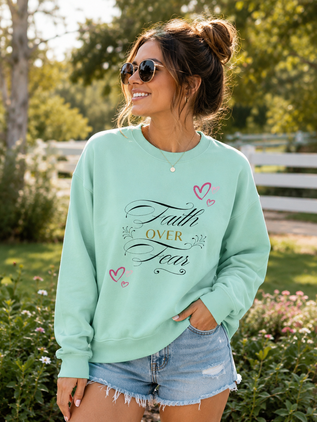 Faith Over Fear Crewneck Sweatshirt — Inspirational Christian Quote Pullover