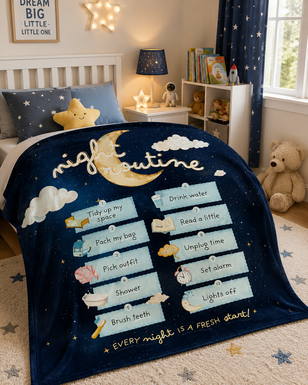 Night Routine Throw Blanket – Kids’ Bedtime Checklist Cozy Blanket