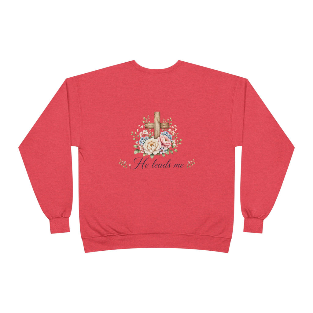 Christian Crewneck Sweatshirt — "The Lord is My Shepherd" Floral Cross Psalm 23:1