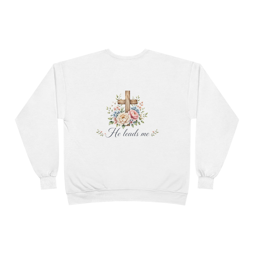 Christian Crewneck Sweatshirt — "The Lord is My Shepherd" Floral Cross Psalm 23:1