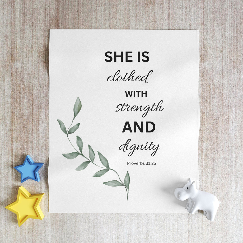 She Is Clothed With Strength And Dignity Throw Blanket — Proverbs 31 Inspirational Christian Blanket