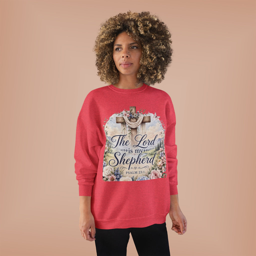 Christian Crewneck Sweatshirt — "The Lord is My Shepherd" Floral Cross Psalm 23:1