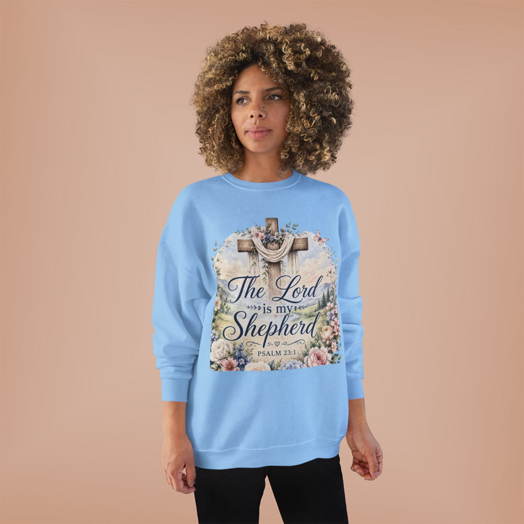 Christian Crewneck Sweatshirt — "The Lord is My Shepherd" Floral Cross Psalm 23:1
