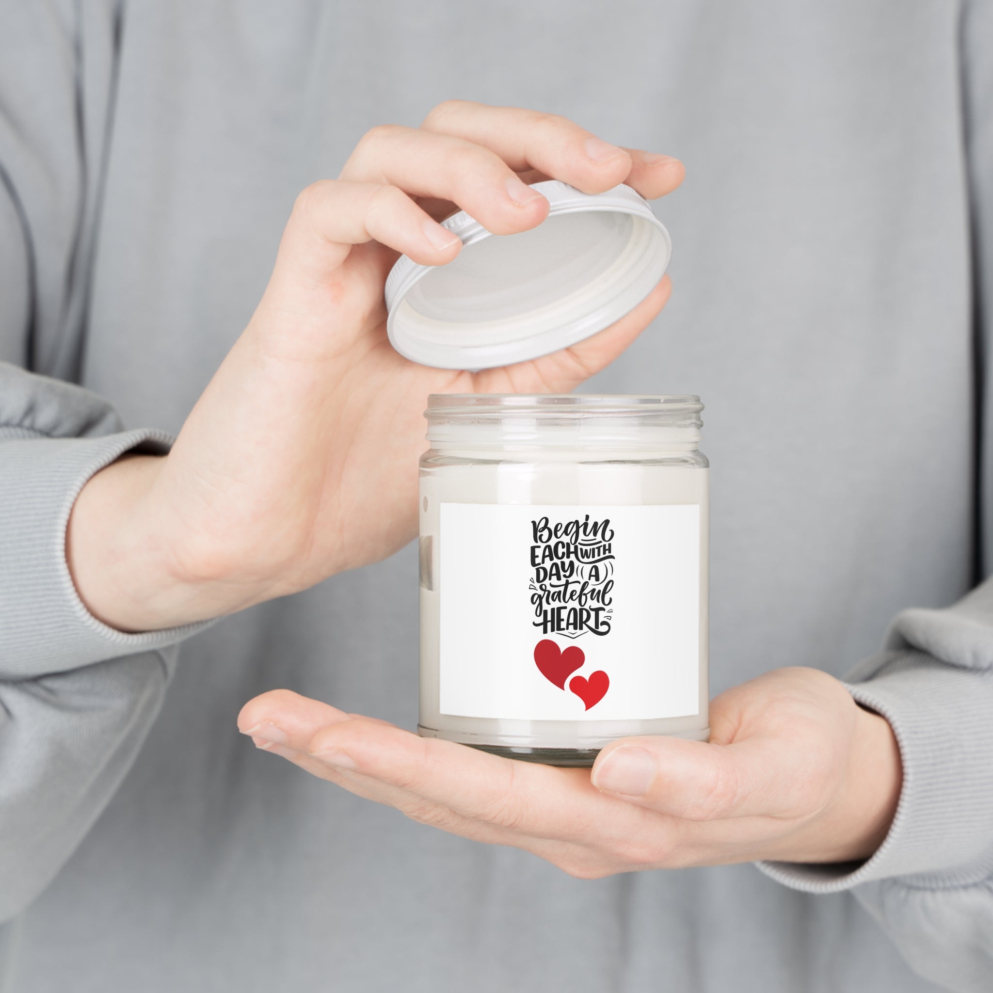 Grateful Heart Scented Soy Candle — 9oz Jar with White Lid