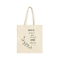 Tote Bag — "She Is Clothed With Strength and Dignity" Inspirational Canvas Tote