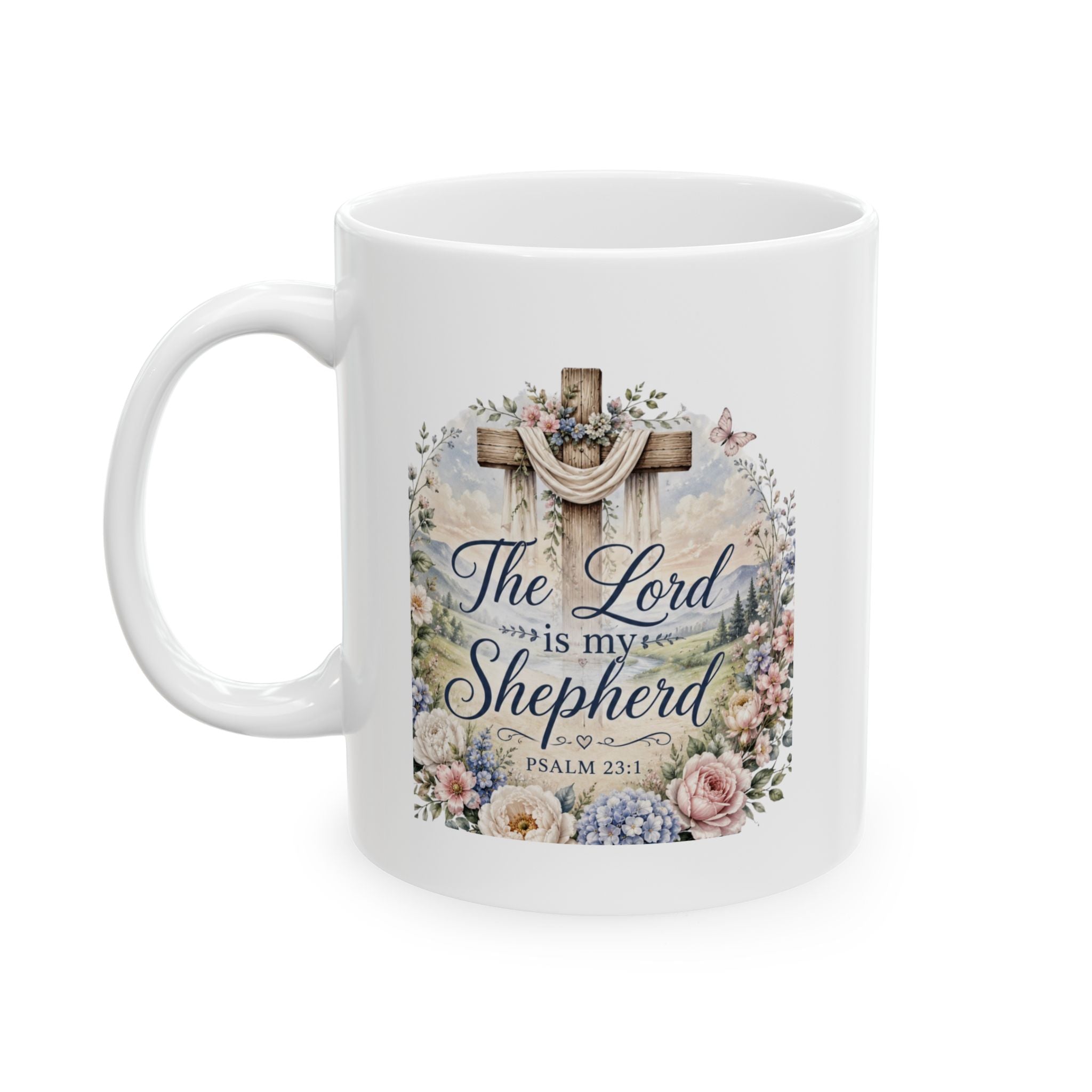 Floral 'The Lord Is My Sheperd' Ceramic Mug — 11oz/15oz