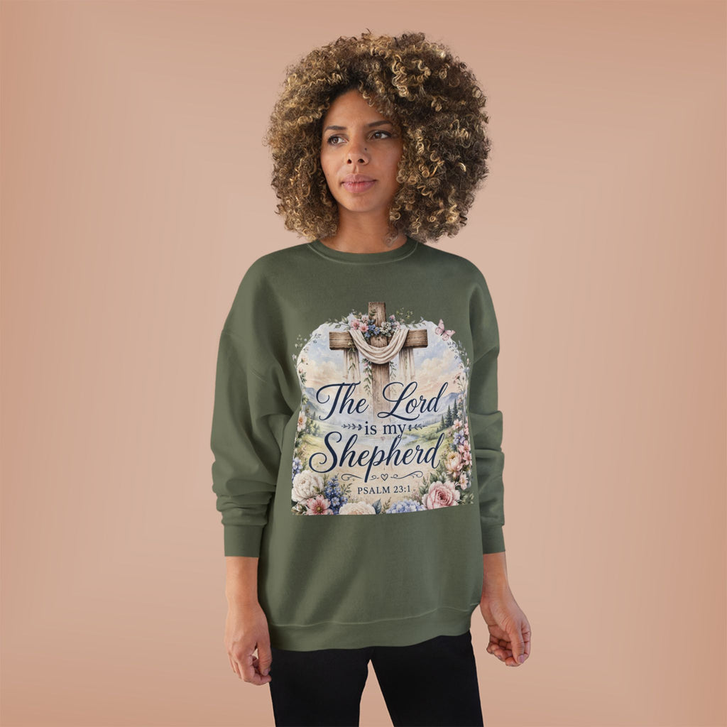 Christian Crewneck Sweatshirt — "The Lord is My Shepherd" Floral Cross Psalm 23:1