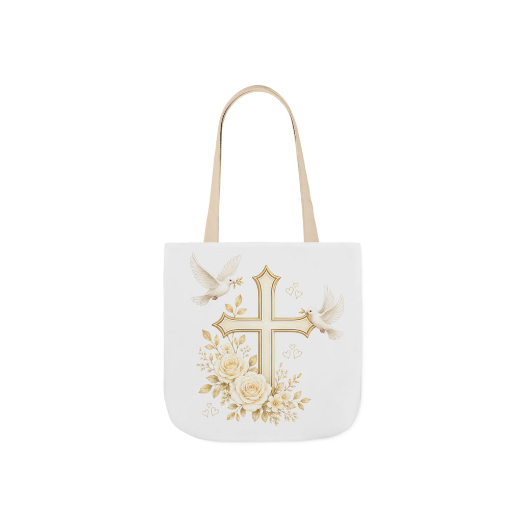 Faith Cross Floral Tote Bag – Dove & Roses Religious Canvas Tote