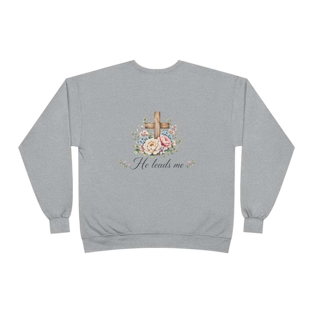 Christian Crewneck Sweatshirt — "The Lord is My Shepherd" Floral Cross Psalm 23:1