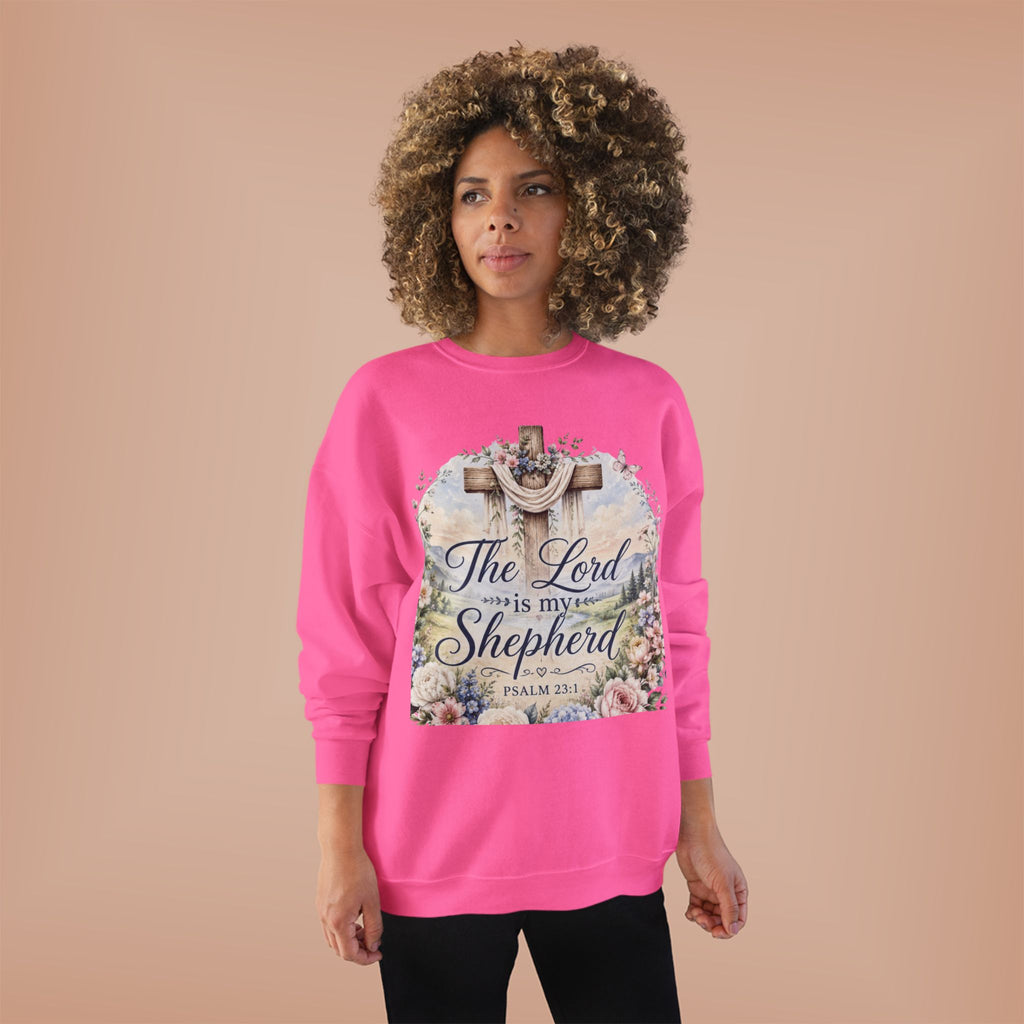 Christian Crewneck Sweatshirt — "The Lord is My Shepherd" Floral Cross Psalm 23:1