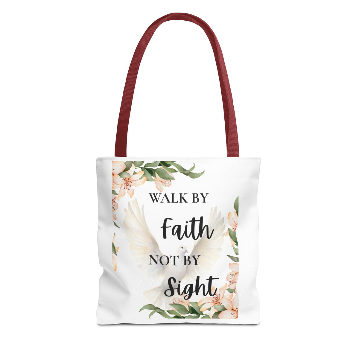Faith Quote Floral Tote Bag — "Walk by Faith Not by Sight" Inspirational Tote