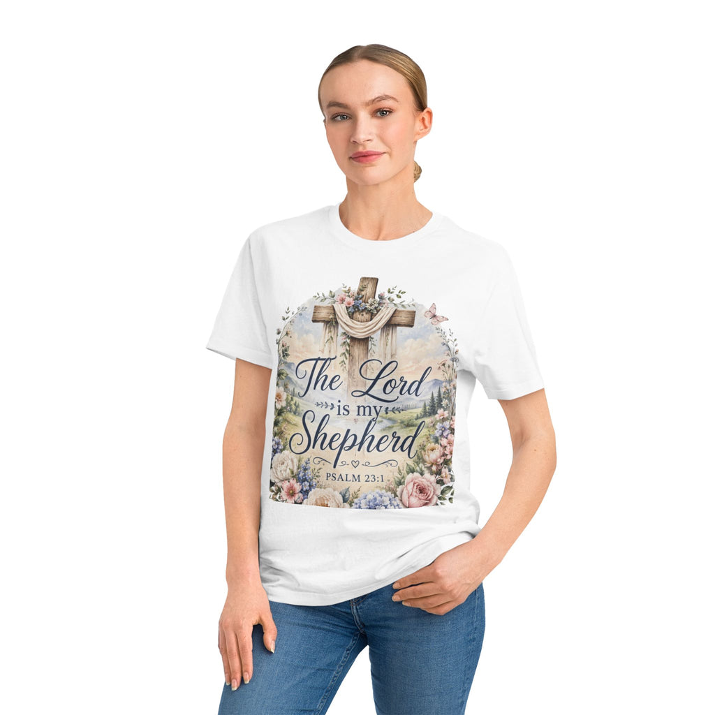 The Lord Is My Shepherd T-Shirt — Psalm 23:1 Cross Floral Christian Tee