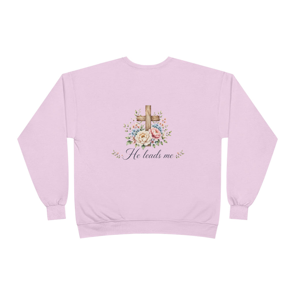 Christian Crewneck Sweatshirt — "The Lord is My Shepherd" Floral Cross Psalm 23:1