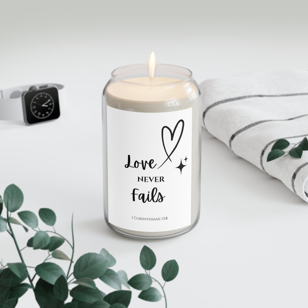 Love Never Fails Soy Candle — 13.75oz Scented Inspirational Candle-1 Corinthians 13:8