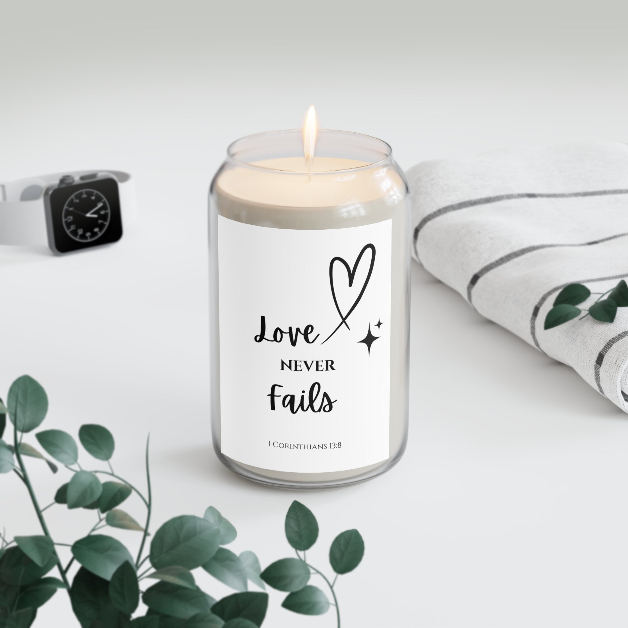 Love Never Fails Soy Candle — 13.75oz Scented Inspirational Candle-1 Corinthians 13:8