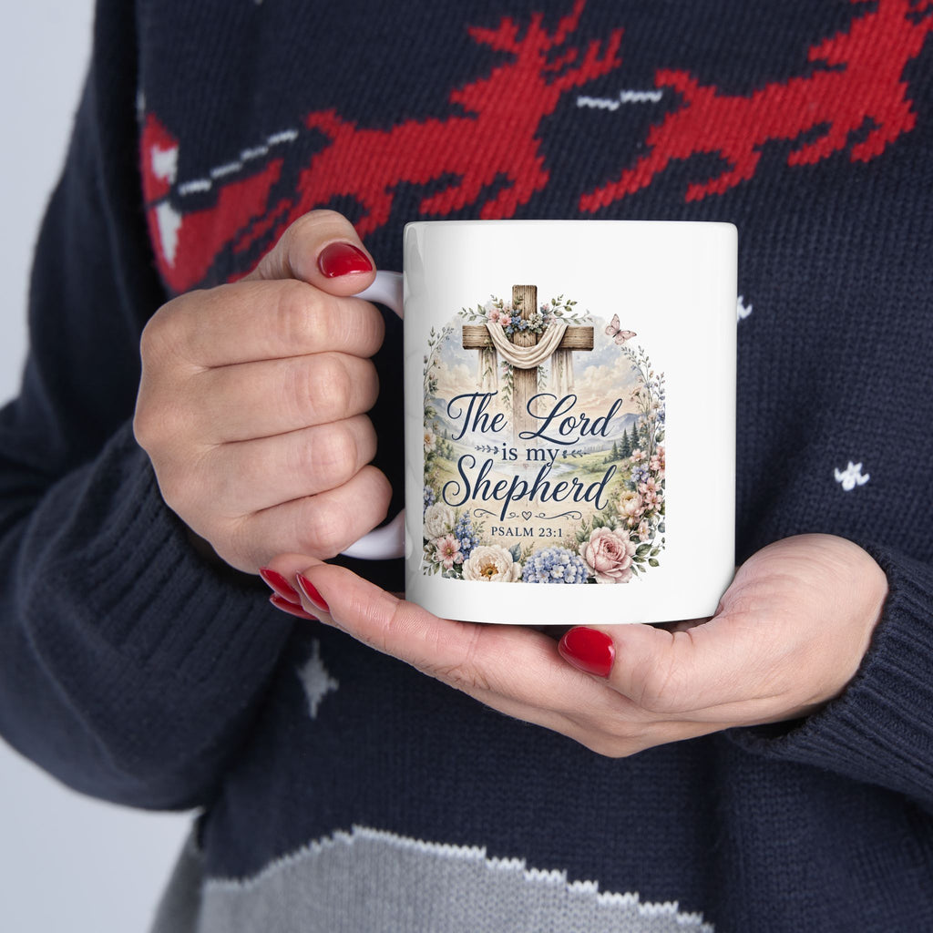 Floral 'The Lord Is My Sheperd' Ceramic Mug — 11oz/15oz