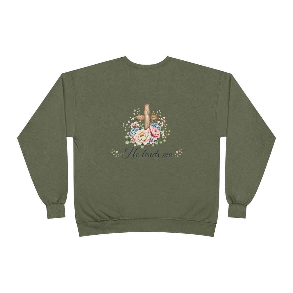 Christian Crewneck Sweatshirt — "The Lord is My Shepherd" Floral Cross Psalm 23:1